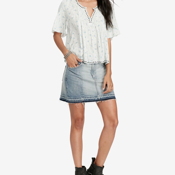 Denim Supply Ralph Lauren Frayed Denim Skirt Curti - Picture 2 of 8